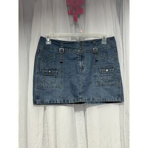 VTG Arizona Denim Jean Cargo Mini Skirt Y2K Festival sz 9 Hot Retro Utility Blue